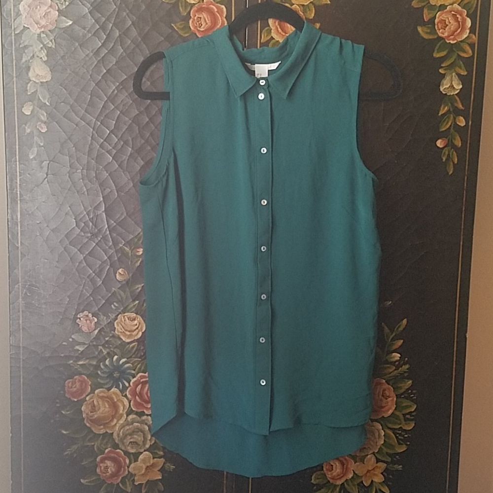 Color me green sheer button up blouse!